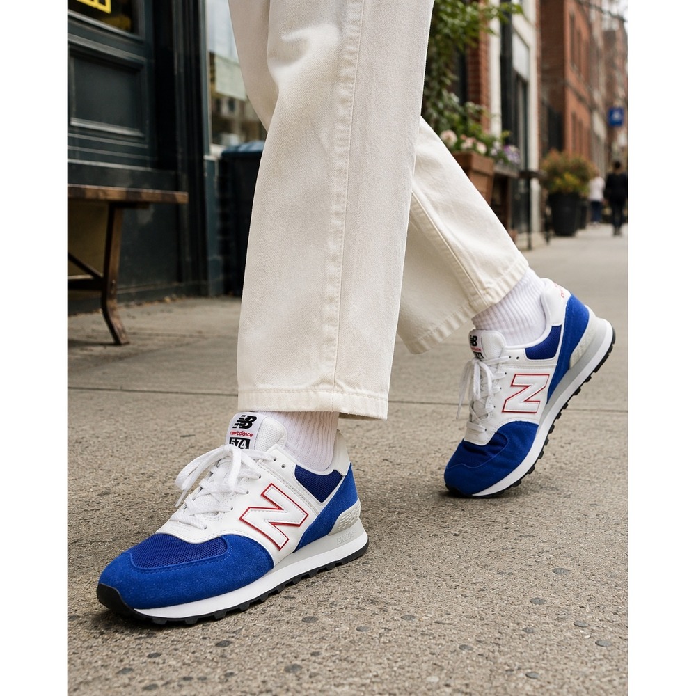 NWOB New Balance 574 GC574RT1 Blue White‎ Red Retro Sneakers Boys 7 EU 40